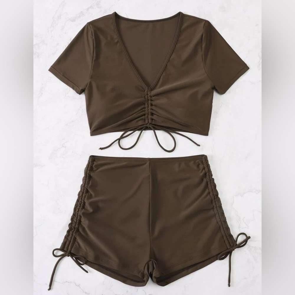 SHEIN Swim Basics Plain Drawstrings Bikini Swimsuit